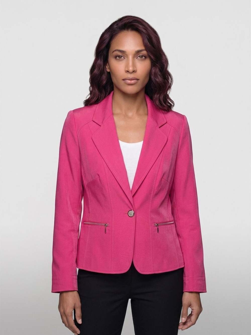 Fabra Pink Single Button Blazer Jacket with Zip Pockets